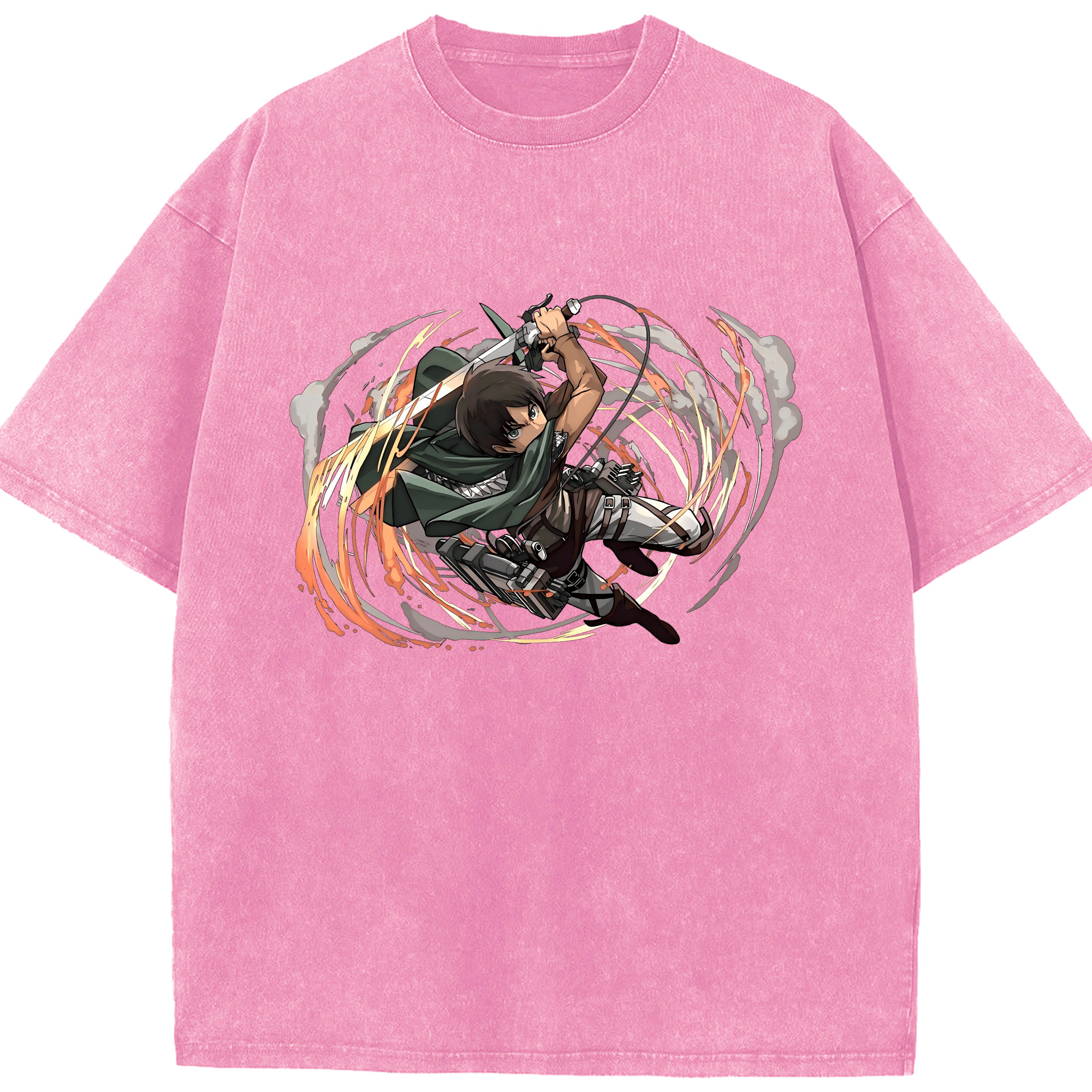 （画像用） 進撃の巨人 エレン･イェーガー Attack on Titan Eren Jäger 綿100% ヴィンテージ風 半袖Tシャツ（フロントプリント）
